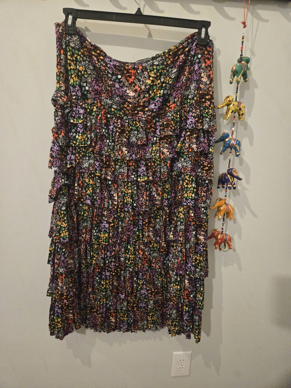 Chelsea & Theodore Black Multi Floral Tiered Maxi Skirt